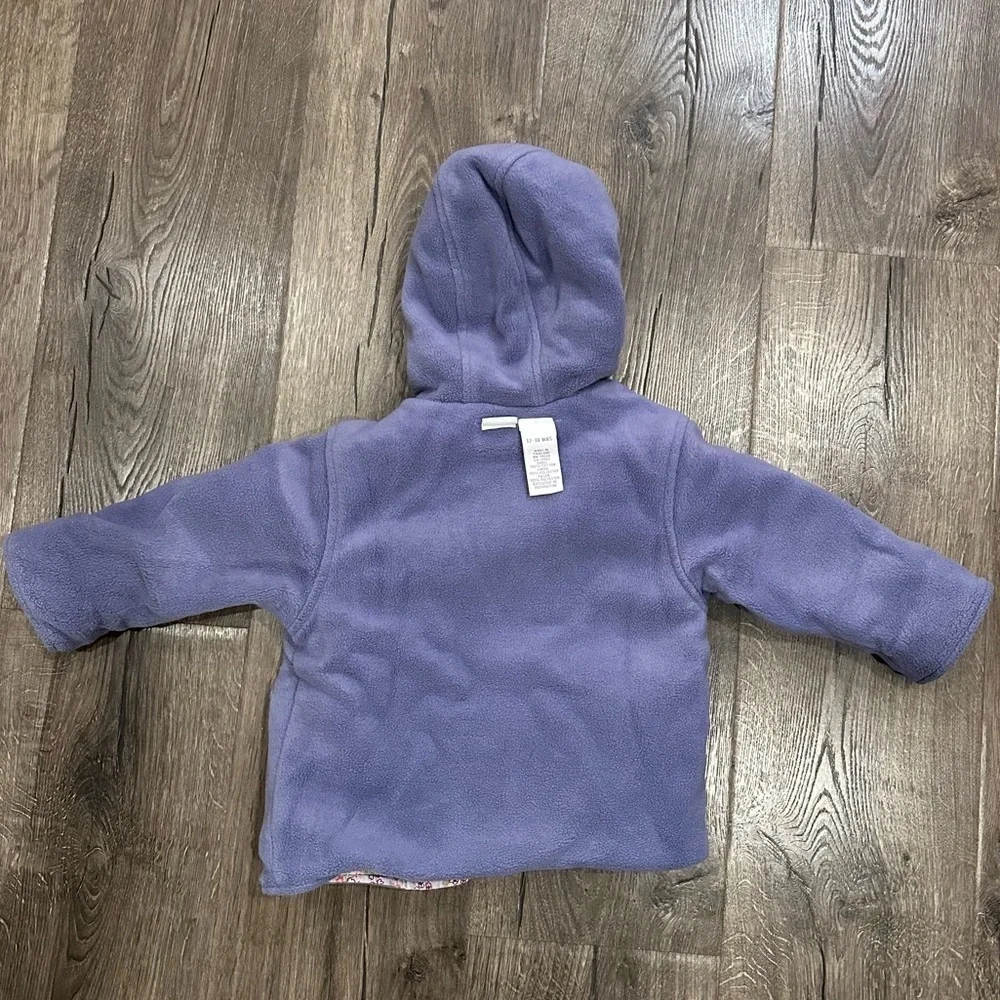 Gymboree Vintage 12-18 Mo REVERSIBLE Purple Ditzy Floral Fleece Coat Jacket Hood